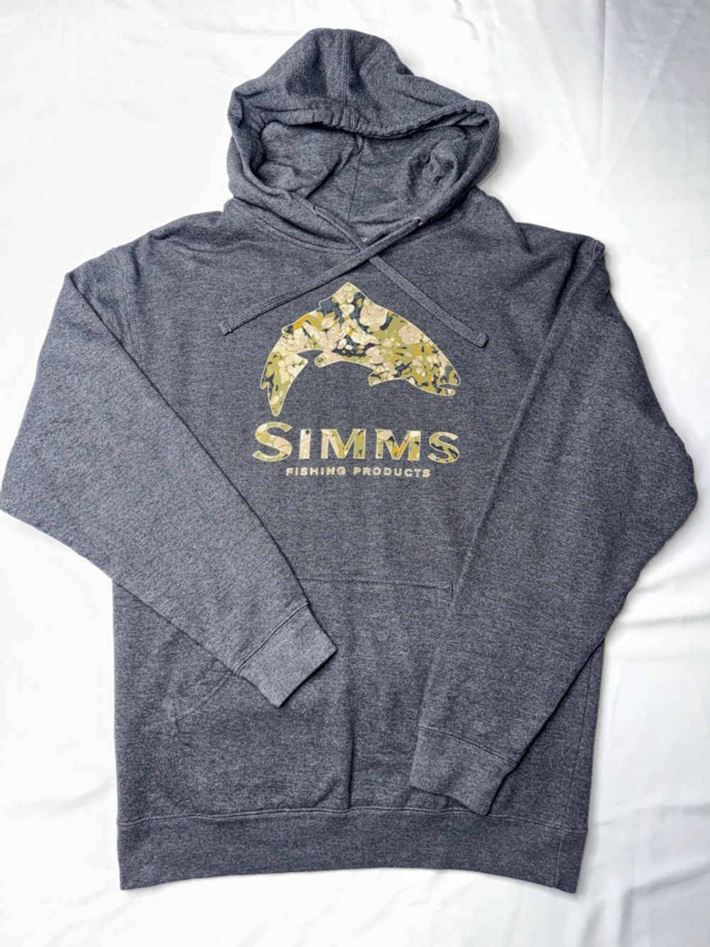 Simms Fishing Products Trout Logo Pullover Hoodie Charcoal Gray Heather L